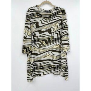 Chico's Travelers Swirl Print Stretch Blouse Top Olive Green Size 3 (16) XL